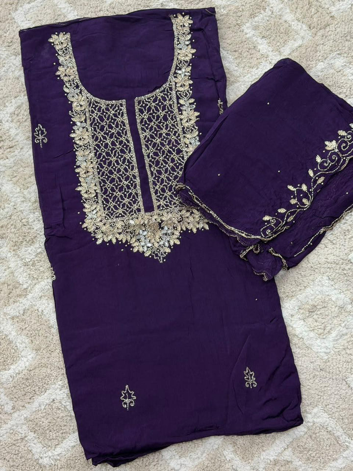 VISCOSE HAND WORKED UNSTITCHED SALWAR SUITS - NUWA - 2516