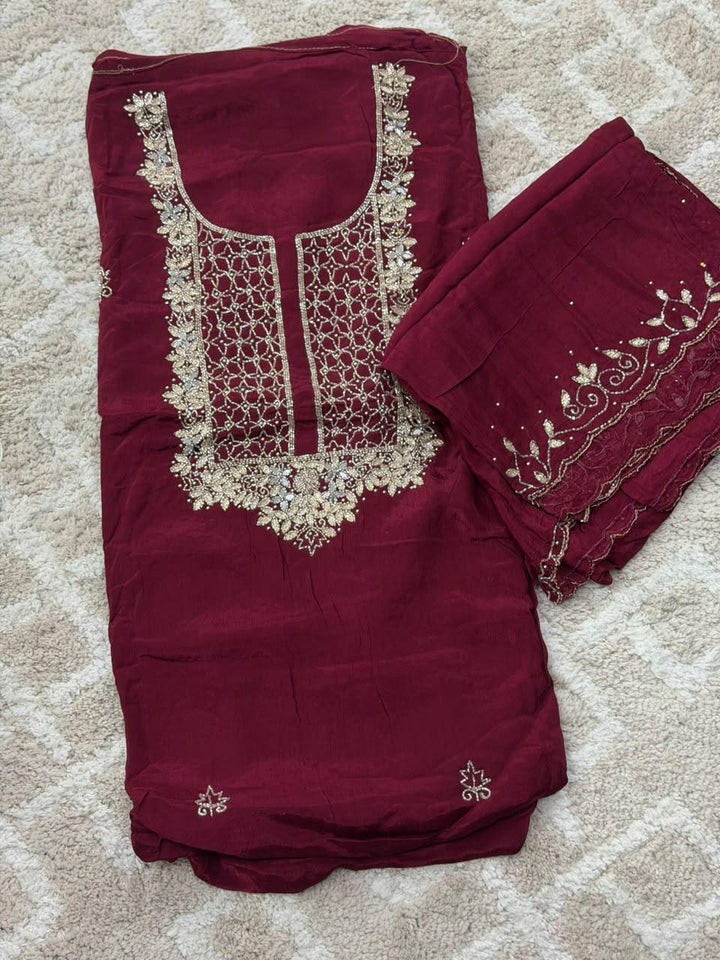 VISCOSE HAND WORKED UNSTITCHED SALWAR SUITS - NUWA - 2516