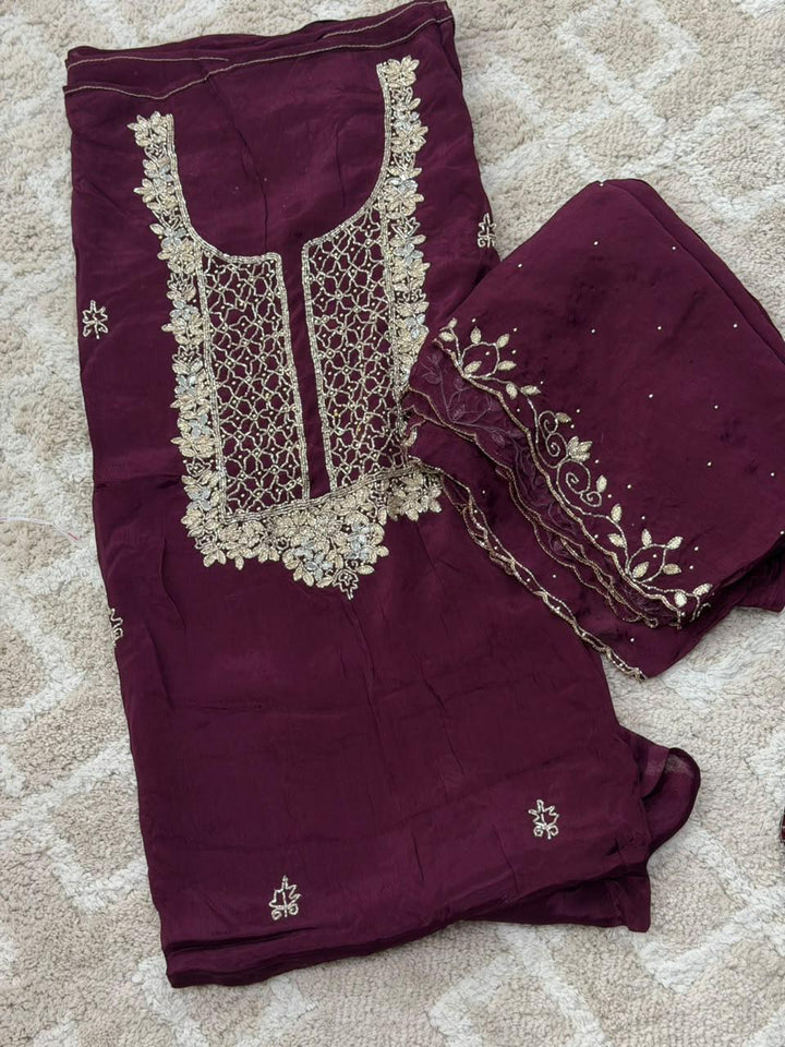 VISCOSE HAND WORKED UNSTITCHED SALWAR SUITS - NUWA - 2516