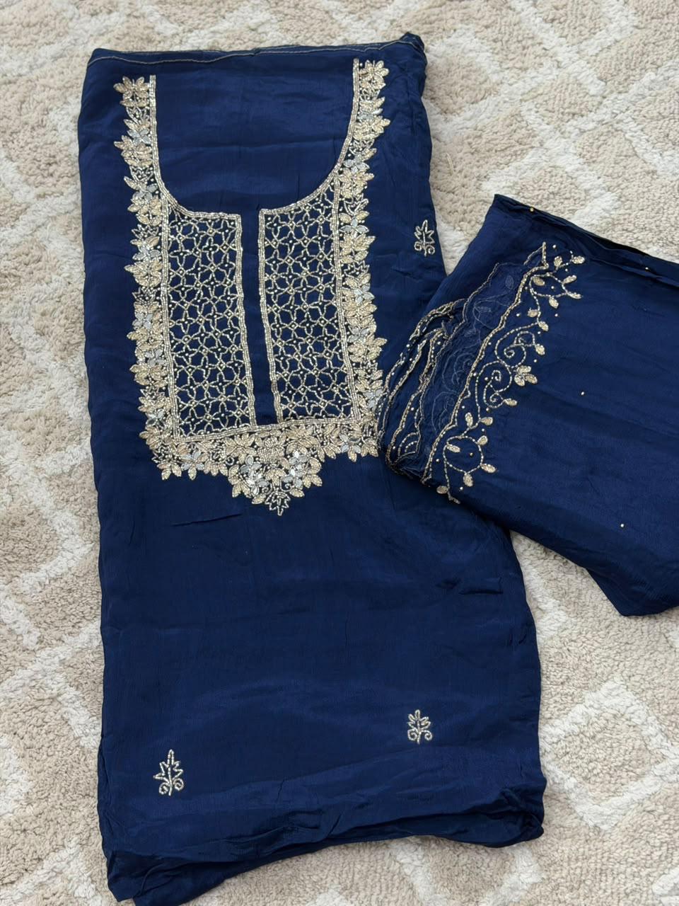 VISCOSE HAND WORKED UNSTITCHED SALWAR SUITS - NUWA - 2516