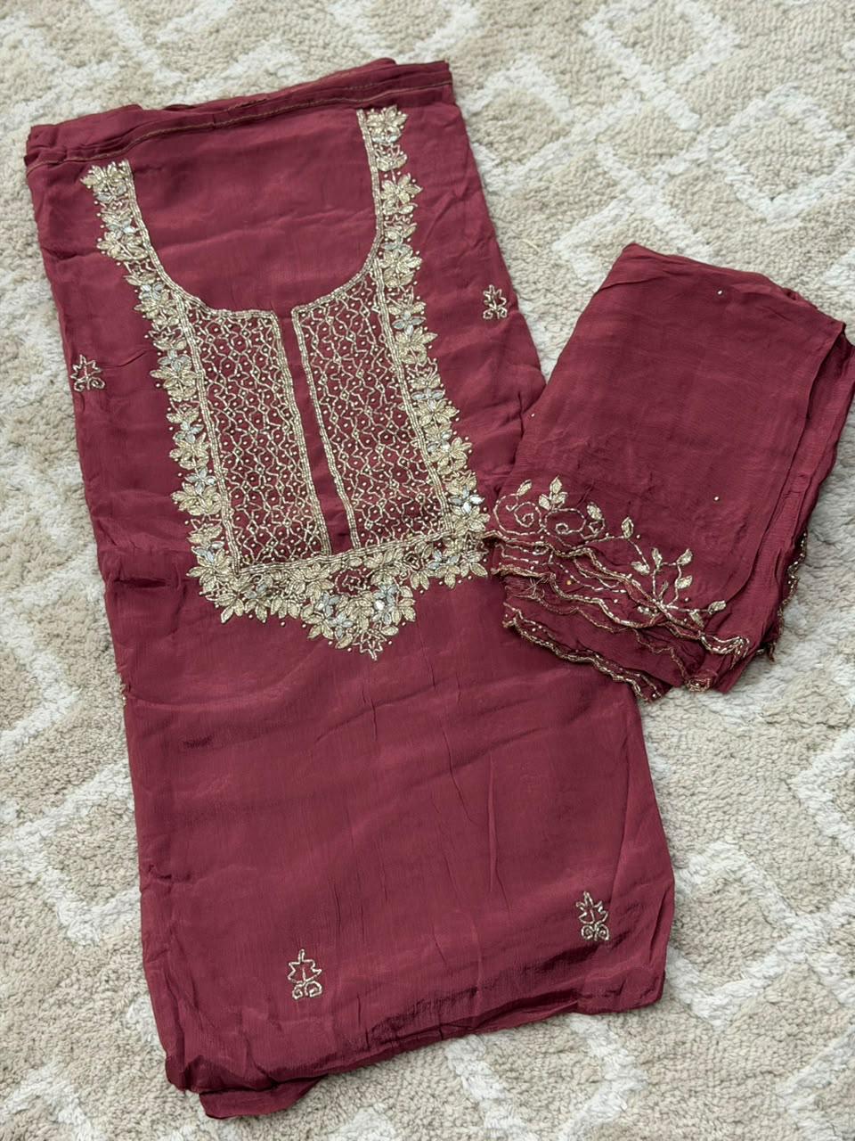 VISCOSE HAND WORKED UNSTITCHED SALWAR SUITS - NUWA - 2516