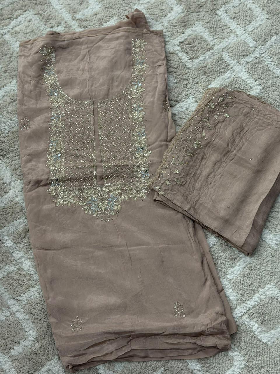 VISCOSE HAND WORKED UNSTITCHED SALWAR SUITS - NUWA - 2516