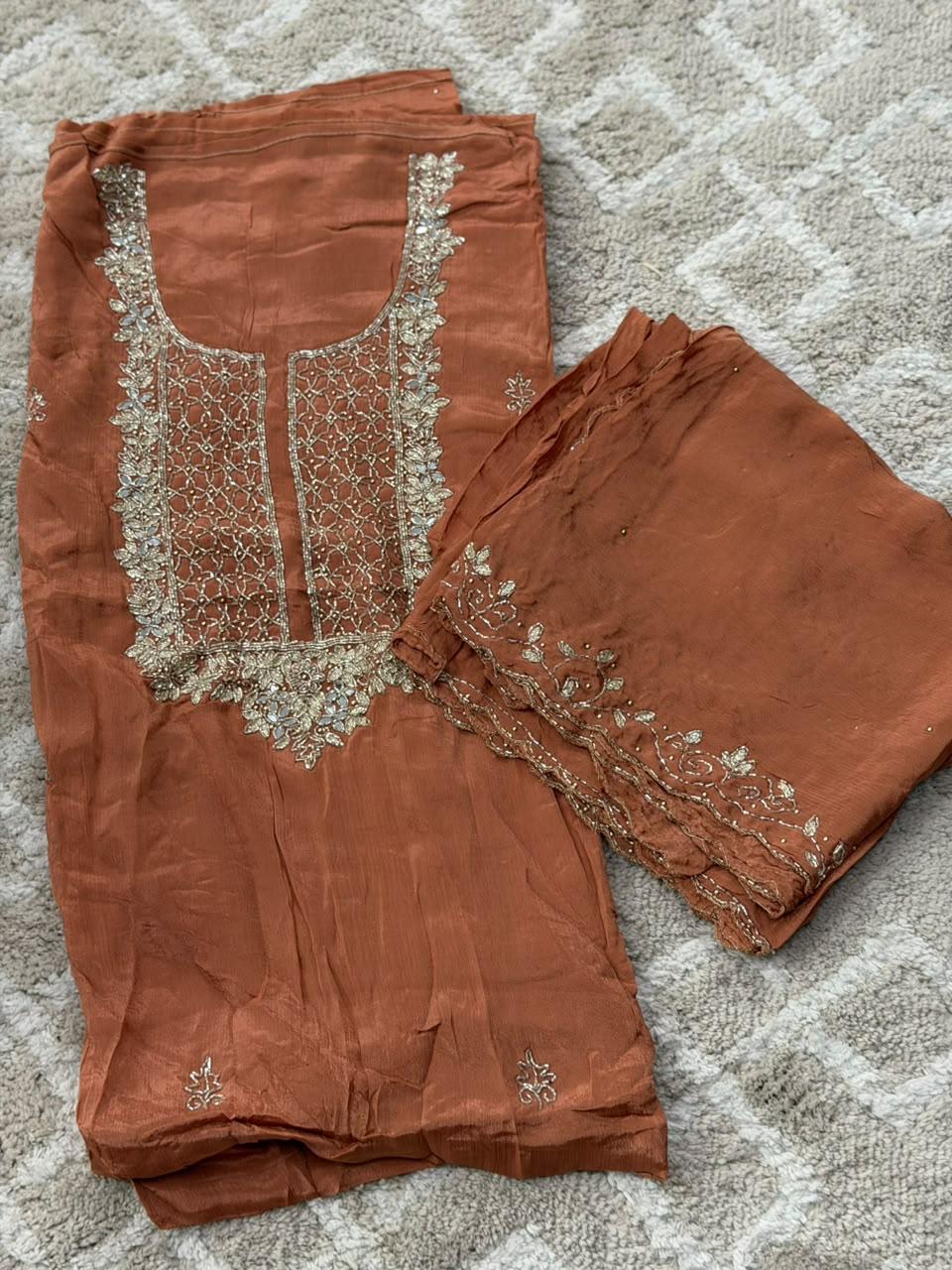VISCOSE HAND WORKED UNSTITCHED SALWAR SUITS - NUWA - 2516