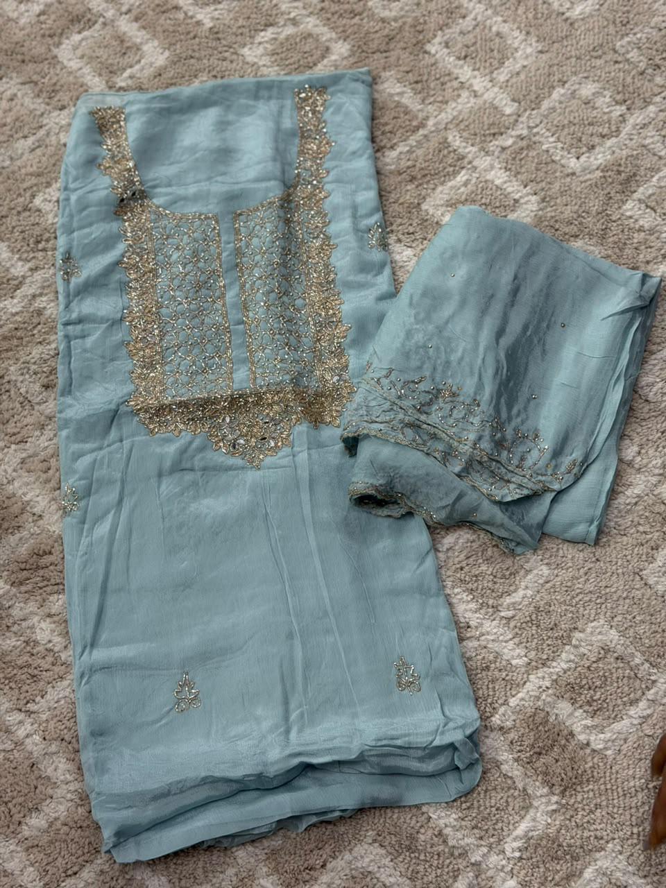 VISCOSE HAND WORKED UNSTITCHED SALWAR SUITS - NUWA - 2516