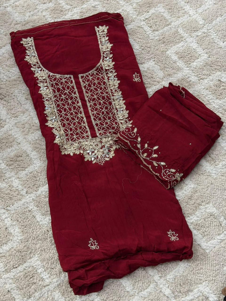 VISCOSE HAND WORKED UNSTITCHED SALWAR SUITS - NUWA - 2516