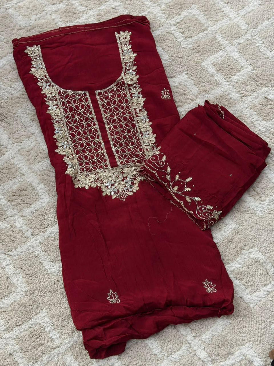 VISCOSE HAND WORKED UNSTITCHED SALWAR SUITS - NUWA - 2516 – NUWAARA