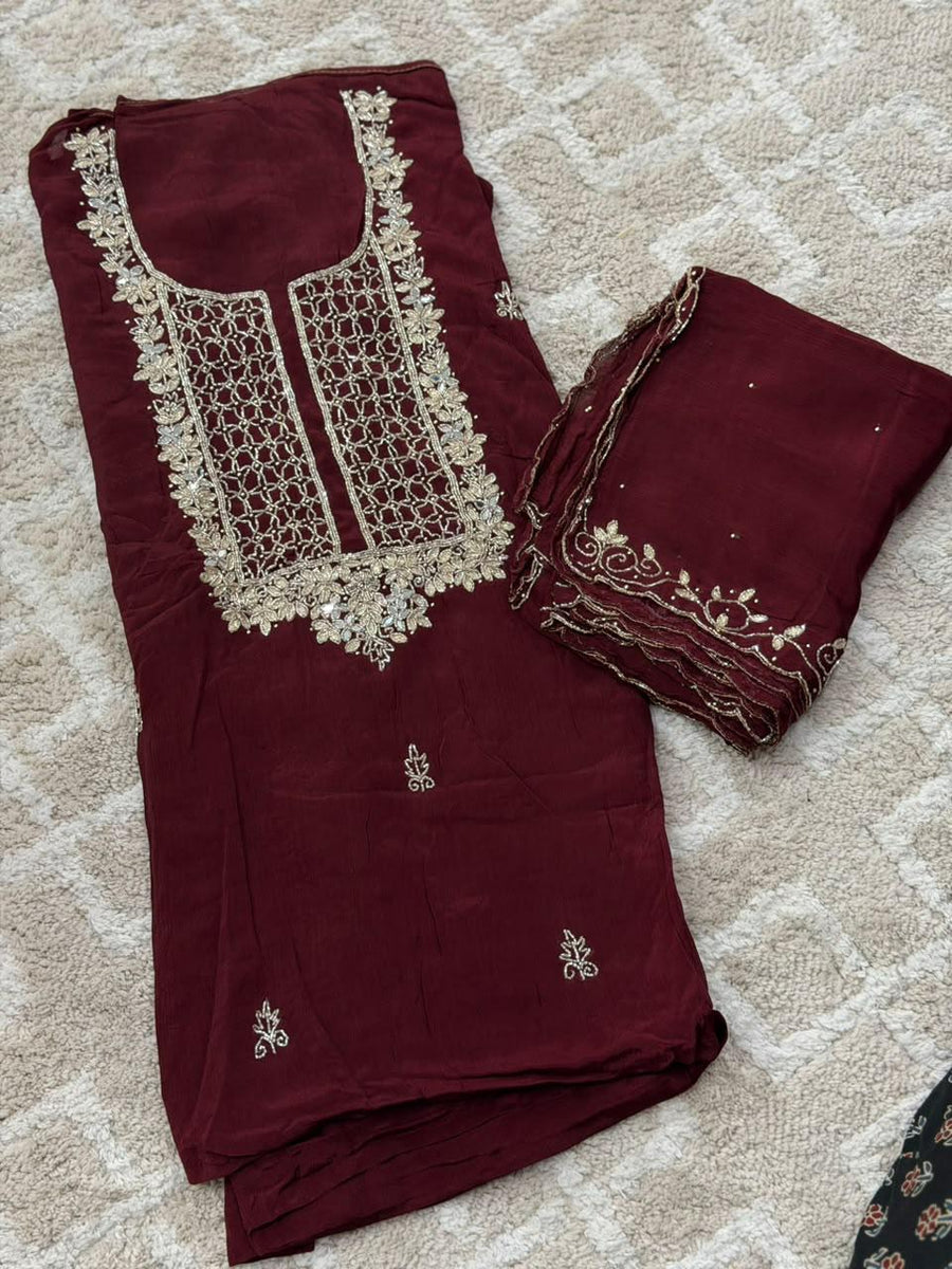 VISCOSE HAND WORKED UNSTITCHED SALWAR SUITS - NUWA - 2516 – NUWAARA