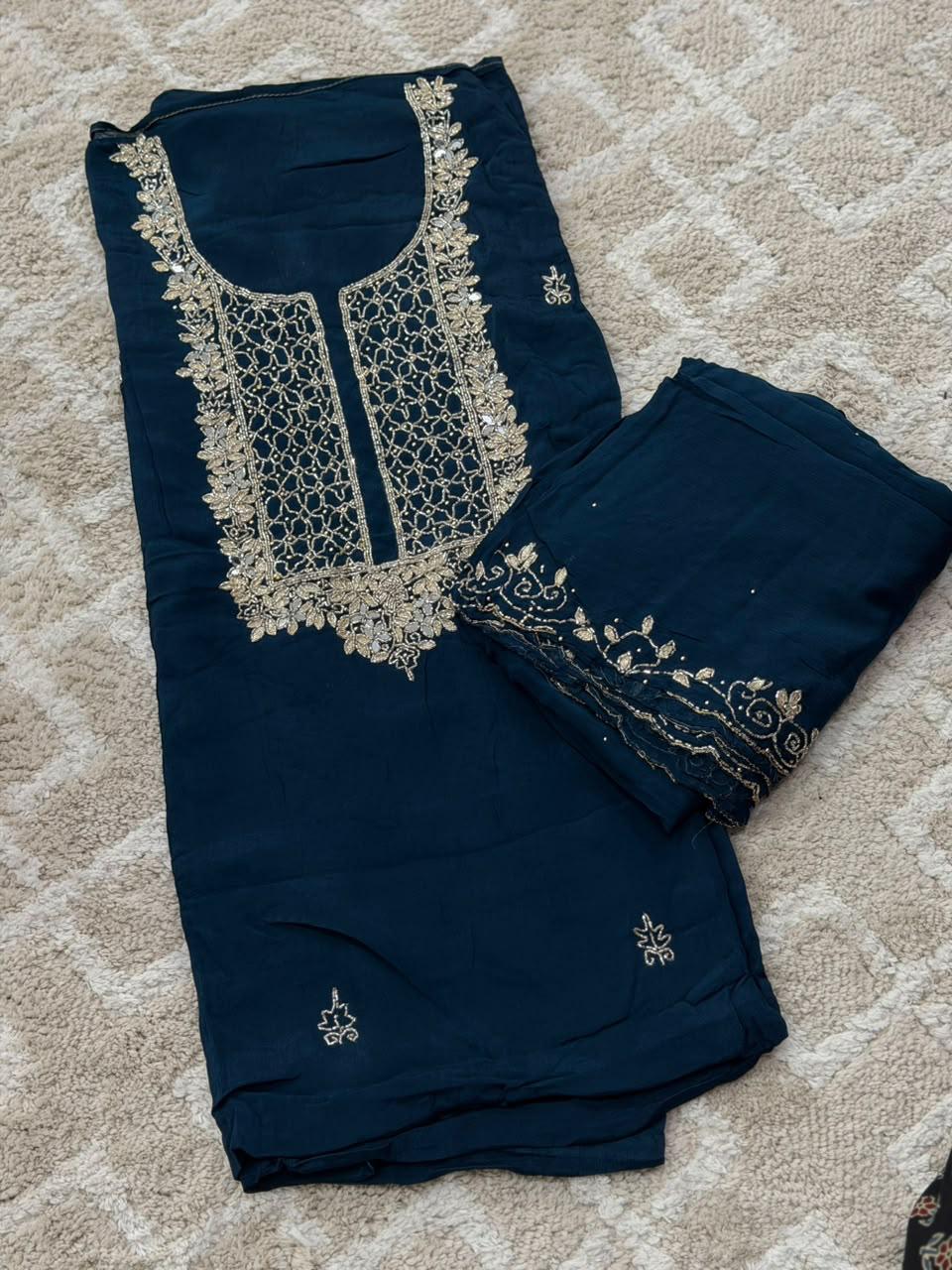 VISCOSE HAND WORKED UNSTITCHED SALWAR SUITS - NUWA - 2516