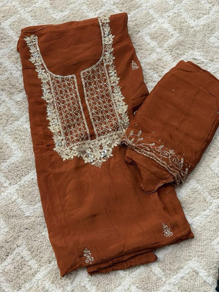 VISCOSE HAND WORKED UNSTITCHED SALWAR SUITS - NUWA - 2516