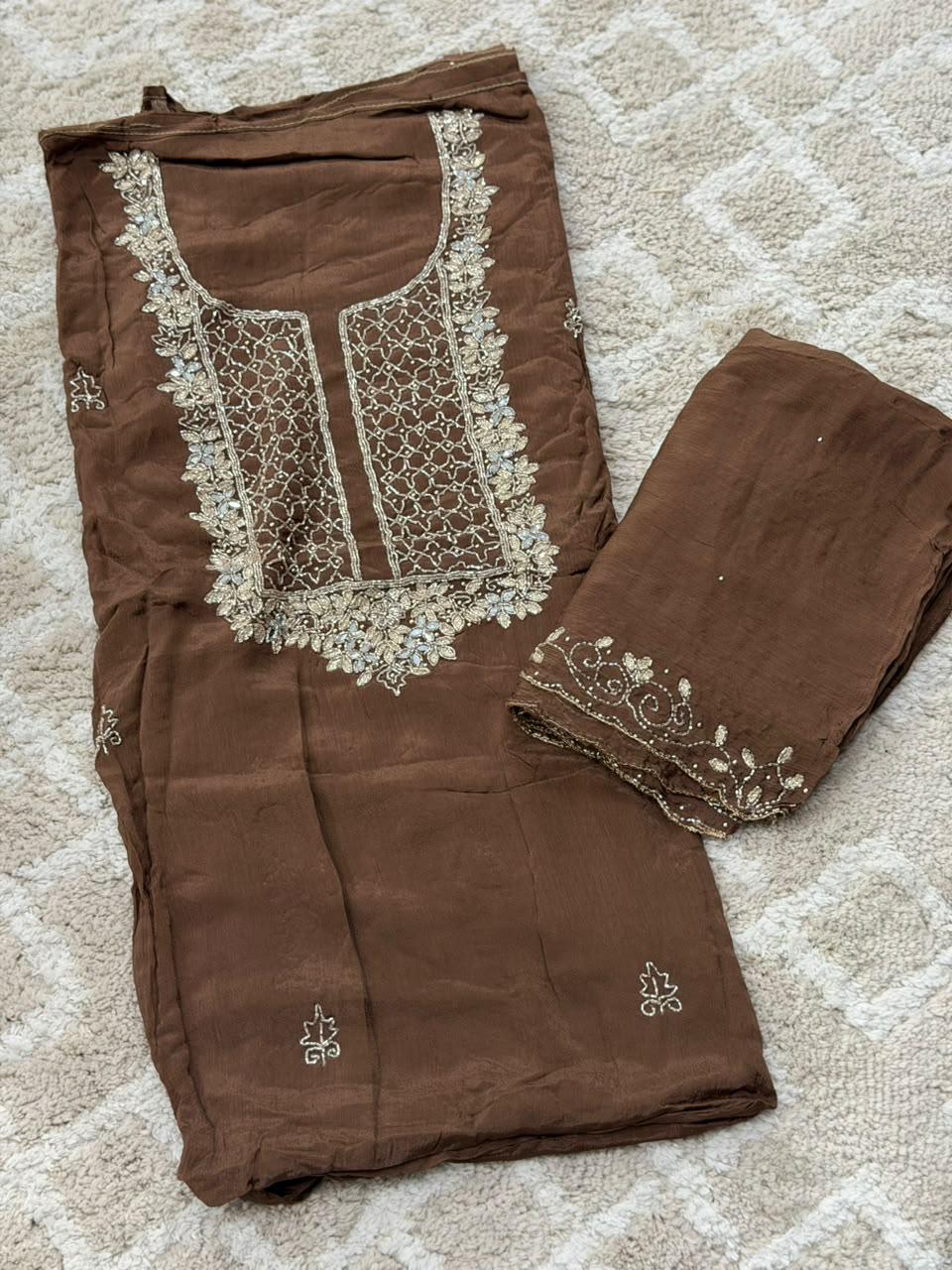 VISCOSE HAND WORKED UNSTITCHED SALWAR SUITS - NUWA - 2516