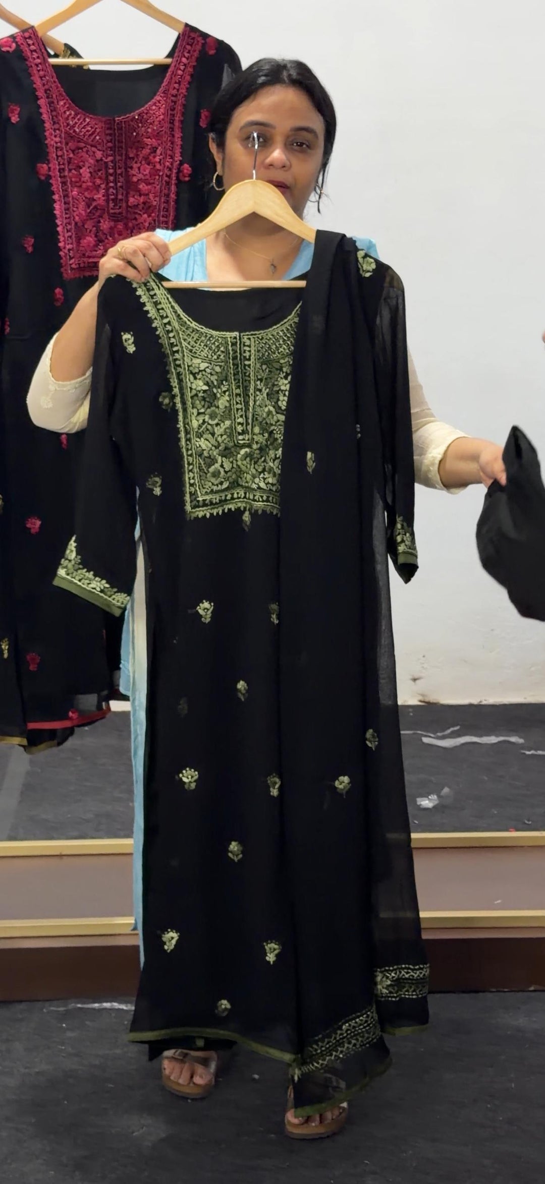 VISCOSE GEORGETTE HAND WORKED LUCKNOWI TOP, BOTTOM AND DUPATTA - NUWA - 2529