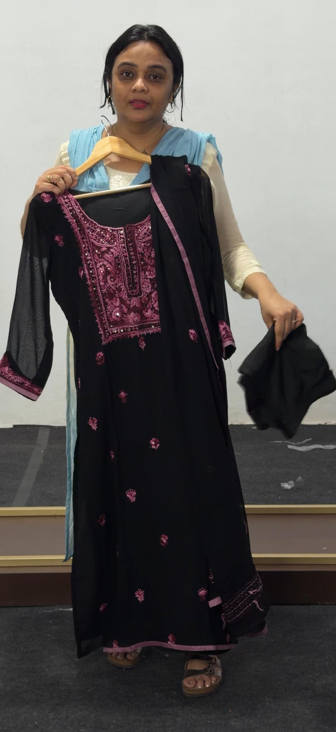 VISCOSE GEORGETTE HAND WORKED LUCKNOWI TOP, BOTTOM AND DUPATTA - NUWA - 2529